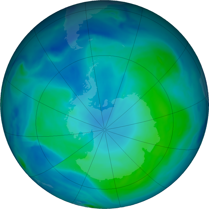Antarctic ozone map for 05 February 2021